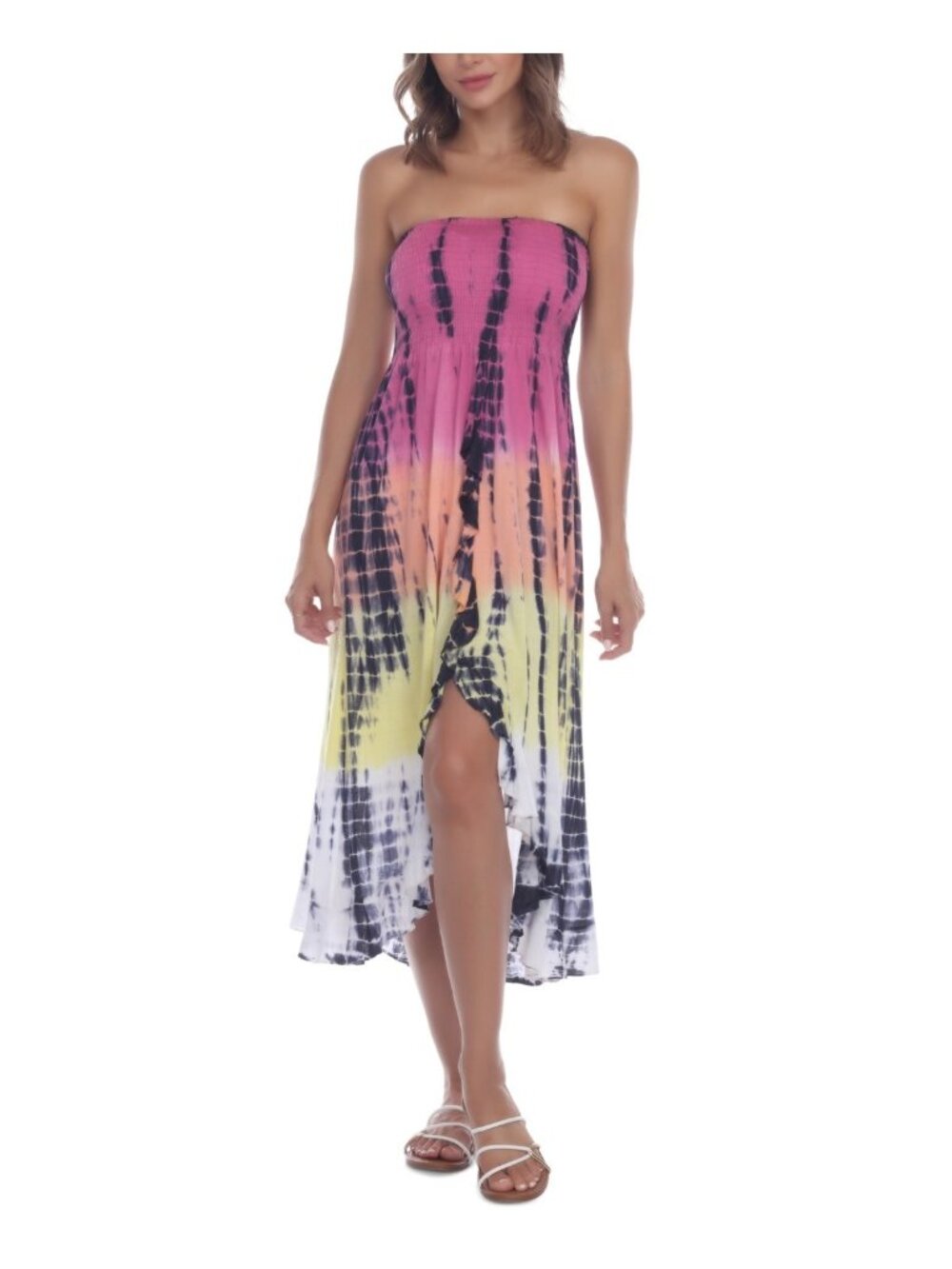 Raviya Strapless Swim Coverup Dress Candy Pink Tie Dye Size S Pink Orange